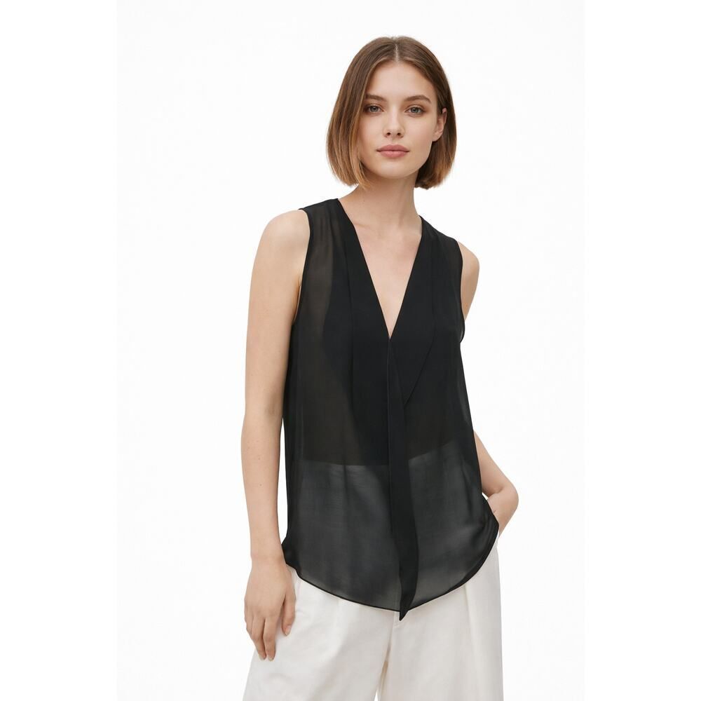 BABATON ARITZIA Women's Tinsley Sheer Sleeveless Silk Blouse Black Size Small